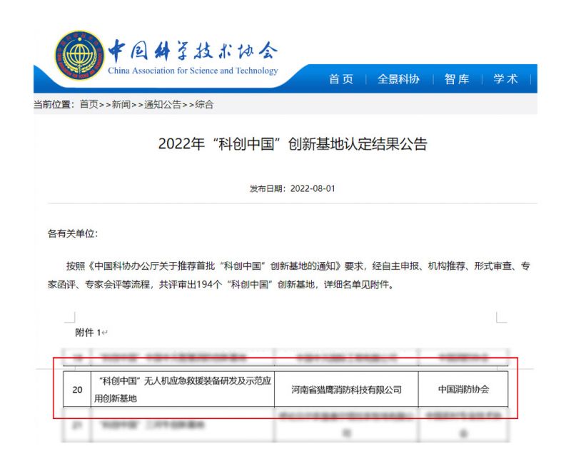 獵鷹消防科技入選首批“科創(chuàng)中國”創(chuàng)新基地